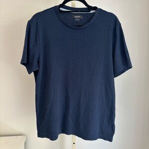 Alfani Men’s Dark Blue Textured Short Sleeve Relaxed Fit Tee, Size Medium